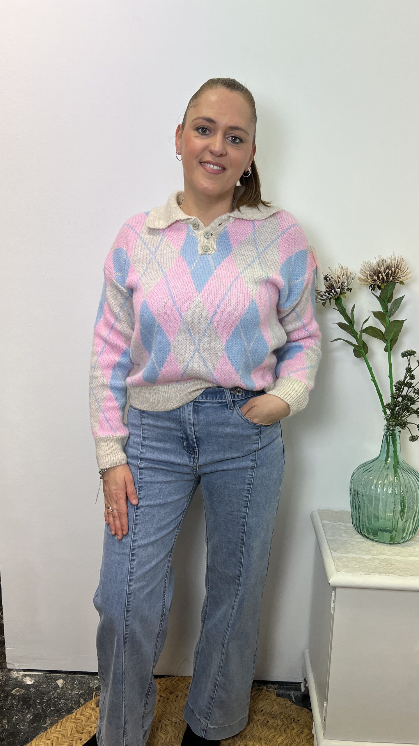 Jersey Mujer Rombos Cuello Polo