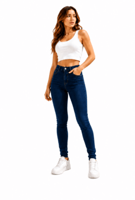 Jeans pitillo de tiro alto con faja reductora que moldea la cintura y realza la silueta. Su tejido denim de alta elasticidad se adapta al cuerpo proporcionando un ajuste perfecto y una comodidad excepcional durante todo el día. Un básico imprescindible, versátil y favorecedor para cualquier ocasión.
