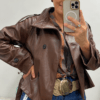 Chaqueta efecto piel con cinturón - Imagen 3